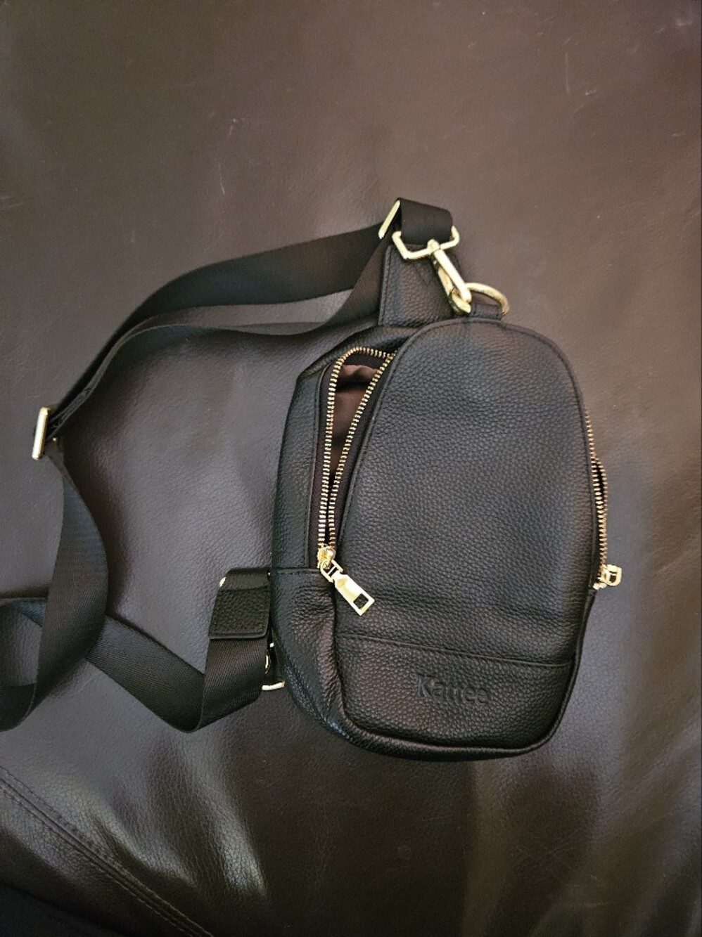 Kattee Black Leather Crossbody Sling Bag